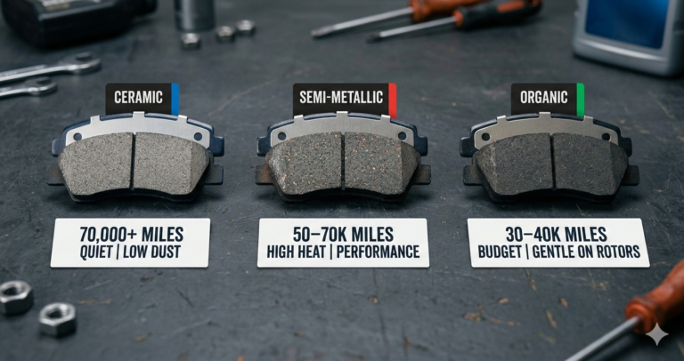 ceramic vs semi-metallic vs organic brake pads for car comparison